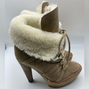 Coach Sydney Platform Heels Suede Boots Shearling Lined Size 5,5B